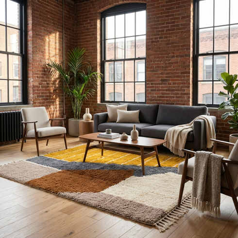 Handmade Beni Ourain Rug - Modern Abstract Colorful Living Room Decor