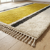 Authentic Moroccan Rug – High Pile Shaggy Wool Area Rug with Modern Mustard Stripe Pattern for Boho Living Room Decor