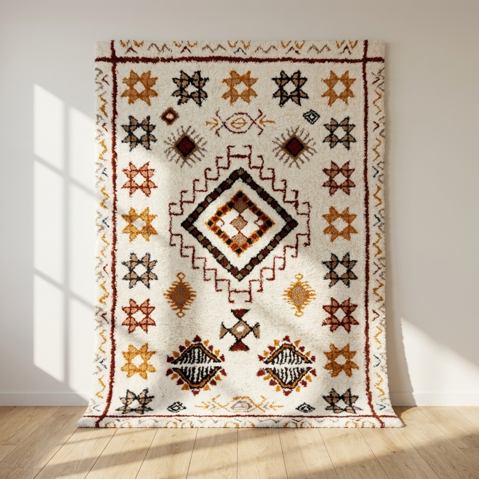 Azilal Rug – Beige High-Pile Diamond Wool Rug