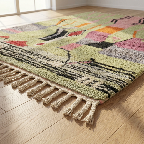 Light Green Boujaad Berber Rug - Modern Moroccan Carpet