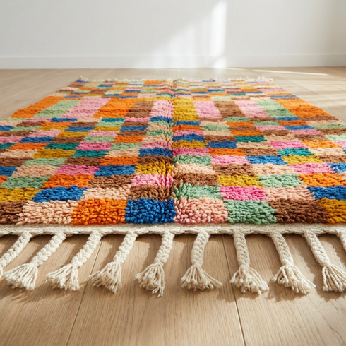 Vibrant Colorful Boujaad Rug - Bohemian Geometric Living Room Decor