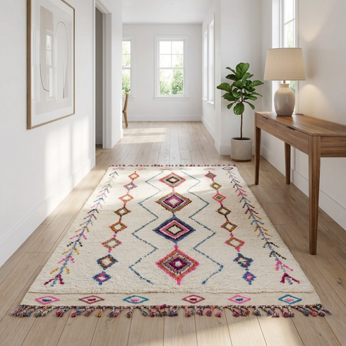 Moroccan Berber Rug – Multicolor Geometric Wool Area Rug