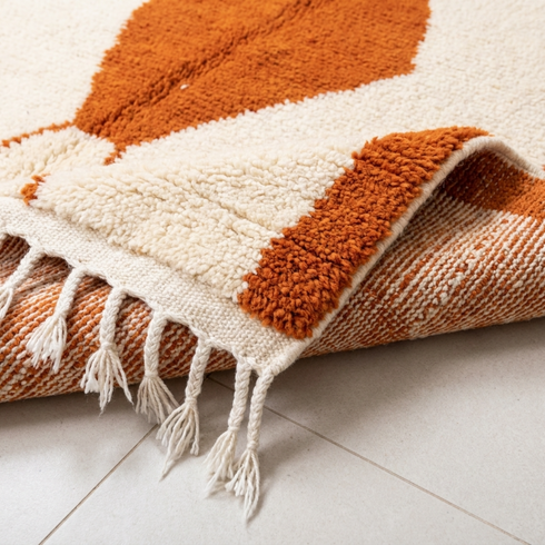 Beni Ourain Moroccan Rug – Plush Wool Area Rug with Burnt Orange Geometric Design for Boho Interiors