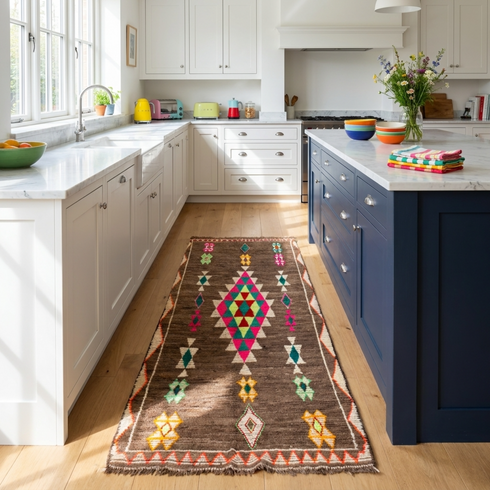 Handmade Moroccan Kilim Rug - Natural Wool Flatweave - Vibrant Geometric Tribal Art