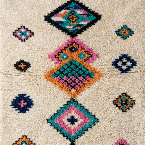 Azilal Rug – Multicolor Shaggy Diamond Wool Moroccan Carpet