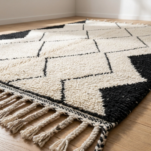 Boujaad Rug – Black & Ivory Abstract Wool Rug