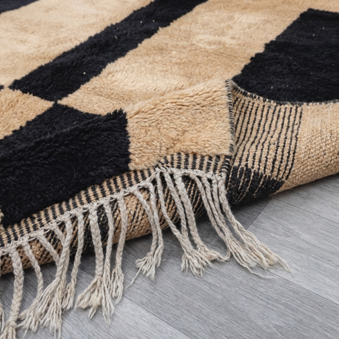 Moroccan Berber Rug – Black & Cream Plush Checkered Wool Area Rug