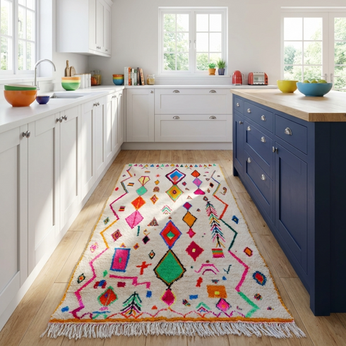 Handmade Azilal Rug - Vibrant Shaggy Wool - Colorful Geometric Boho Area Rug
