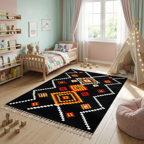 Authentic Handmade Moroccan Rug – Flatweave Wool Rug with Geometric Tribal Design for Boho Living Room Decor