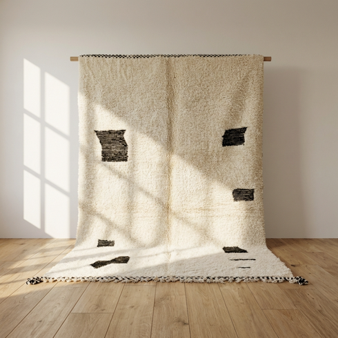 Hand Knotted Beni Ourain Rug - Minimalist Abstract Moroccan Area Rug