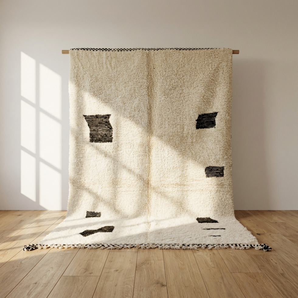 Beni Ourain Rug – Ivory Shaggy Abstract Wool Area Rug