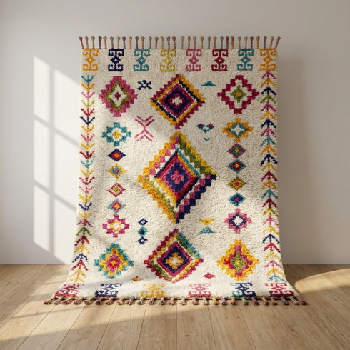 Azilal Rug – Multicolor Diamond Wool Berber Carpet
