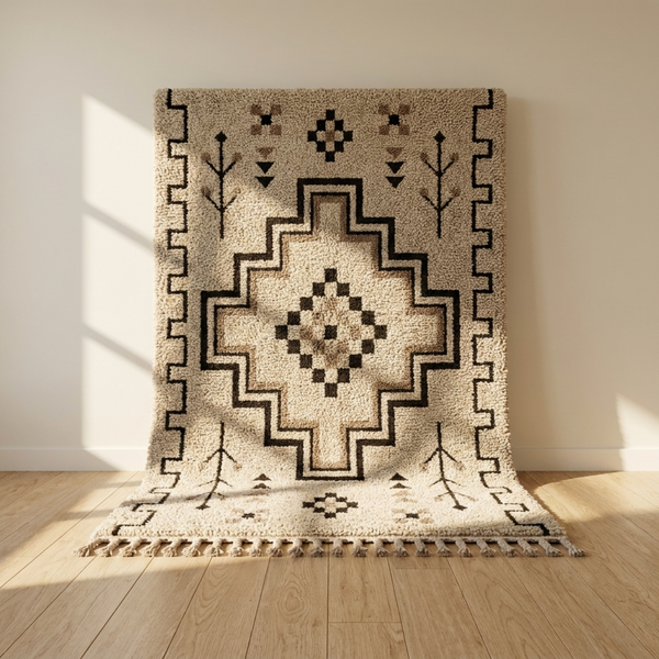 Moroccan Kilim Rug – Beige Flatweave Diamond Wool Rug