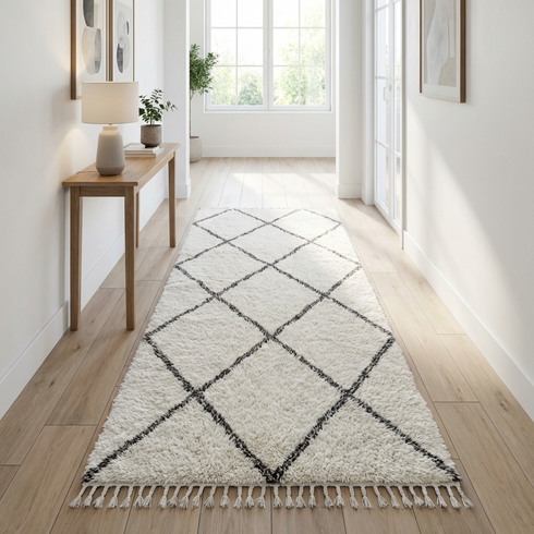 Authentic Beni Ourain Rug - High Pile Natural Wool - Modern Boho Decor