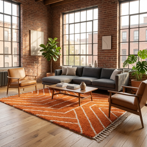 Large Orange Moroccan - Handmade Berber Custom Rug
