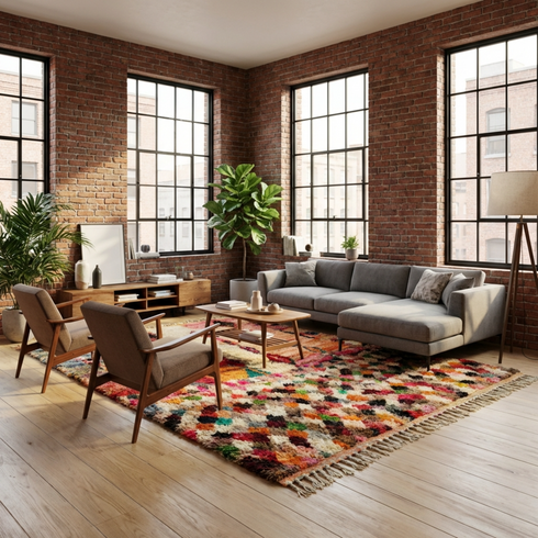 Handmade Boujaad Rug - Vibrant Bohemian Living Room Decor