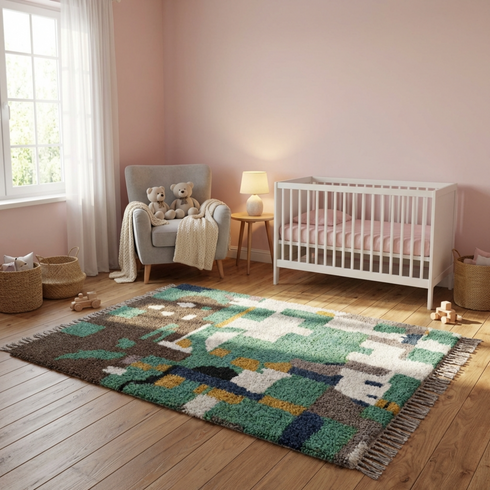 Colorful Beni Ourain Rug - Artistic Handmade Wool Area Rug