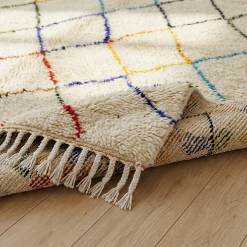 Beni Ourain Rug – Ivory High-Pile Diamond Wool Area Rug