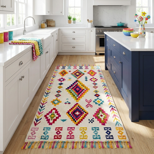 Handmade Azilal Rug - Vibrant 100% Wool - Geometric Boho Living Room Decor