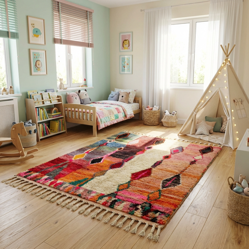 Handmade Boujaad Rug - Vibrant Bohemian Living Room Decor