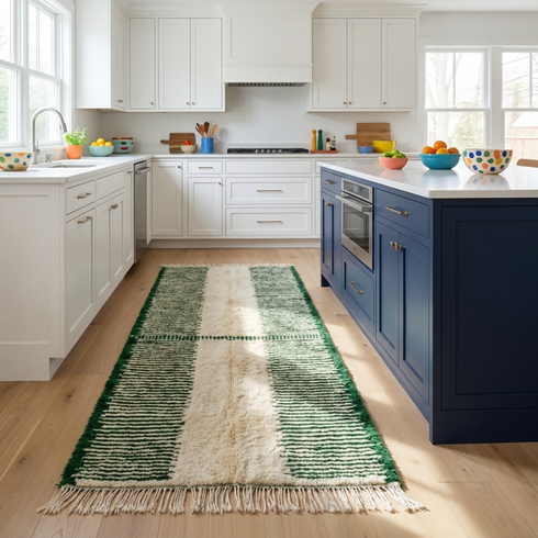 Authentic Moroccan Berber Rug – High Pile Natural Wool Area Rug with Modern Geometric Pattern for Living Room Decor