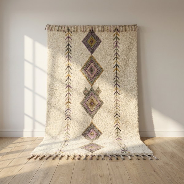 Moroccan Berber Rug – Ivory Plush Geometric Wool Area Rug