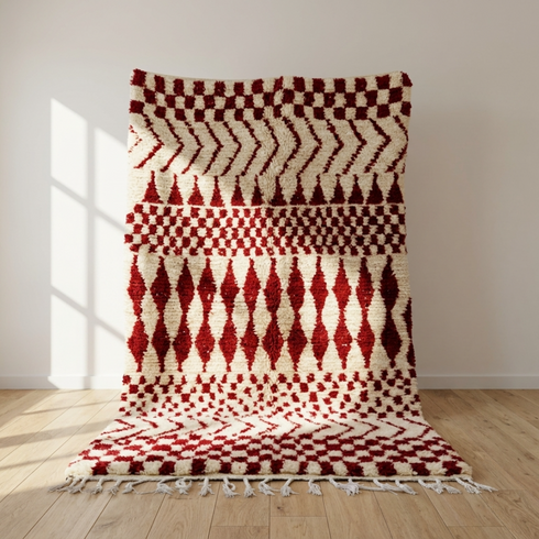 Authentic Handmade Azilal Rug – High Pile Wool Moroccan Rug with Geometric Boho Design