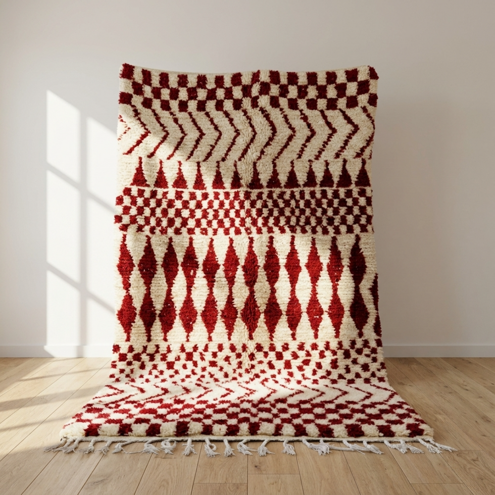 Azilal Rug – Burgundy High-Pile Diamond Wool Rug