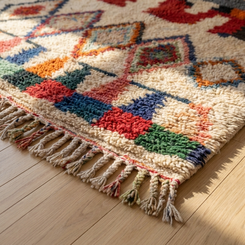 Boujaad Rug – Multicolor Plush Geometric Wool Area Rug
