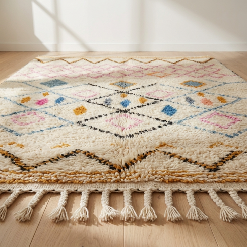 Azilal Rug – Ivory High-Pile Diamond Wool Rug