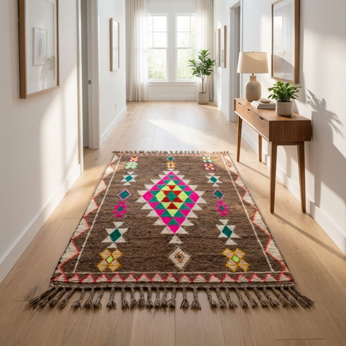 Moroccan Kilim Rug – Brown Flatweave Diamond Wool Area Rug