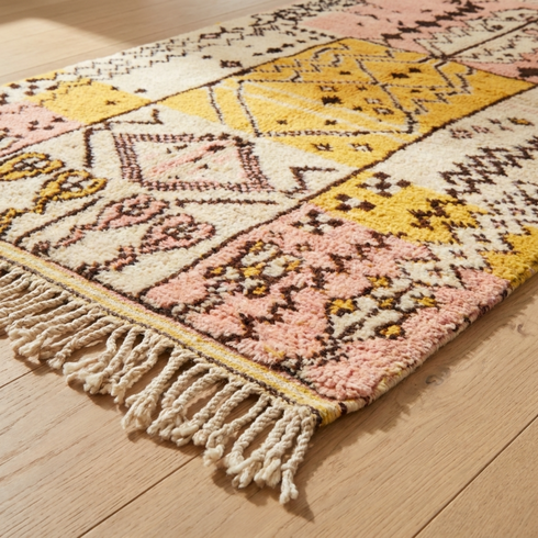 Handmade Boujaad Rug - 100% Natural Wool - Vibrant Bohemian Area Rug - Abstract Tribal Symbols