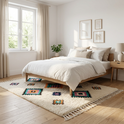 Azilal Rug – Multicolor Shaggy Diamond Wool Moroccan Carpet