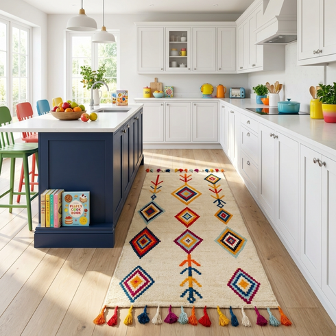 Authentic Handmade Moroccan Kilim Rug – Flatweave Wool Rug with Colorful Geometric Tribal Patterns