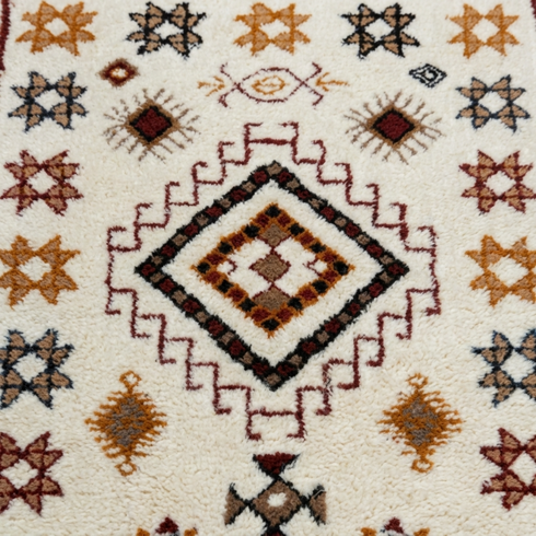 Handmade Azilal Rug - High Pile Natural Wool - Boho Moroccan Living Room Decor - Tribal Geometric Pattern