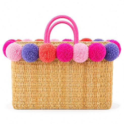 Pom Pom Wicker Beach Bag | Moroccan Bachelorette Tote