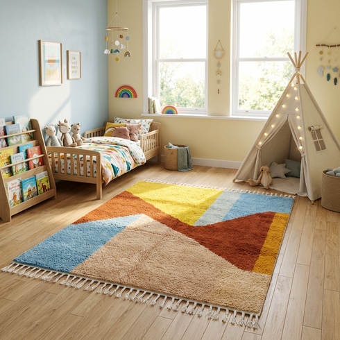 Geometric Moroccan Rug - Vibrant Color Block Design