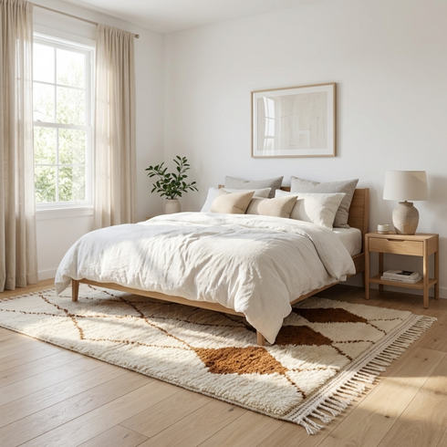 Beni Ourain Rug – Ivory High-Pile Geometric Wool Rug