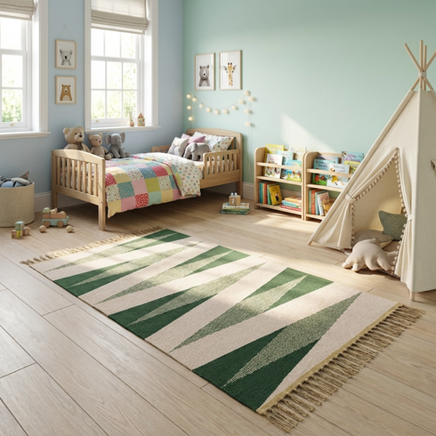 Authentic Moroccan Kilim Rug – Handwoven Flat Weave Natural Wool Rug with Modern Geometric Pattern