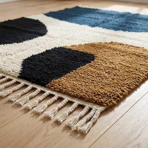 Authentic Moroccan Kilim Rug – Handwoven Flatweave Natural Wool Area Rug with Modern Abstract Geometric Pattern