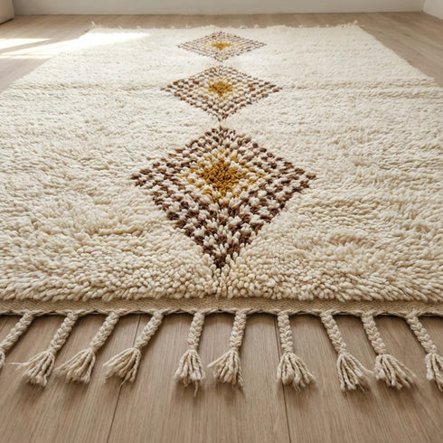 Beni Ourain Rug – Ivory Shaggy Diamond Wool Rug