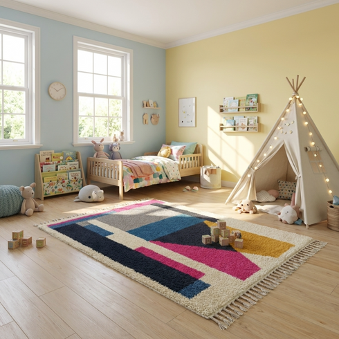 Moroccan Berber Rug – Multicolor Plush Geometric Wool Rug