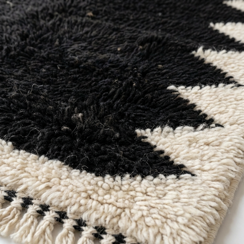 Beni Ourain Rug – Gray & Cream Plush Geometric Wool Rug