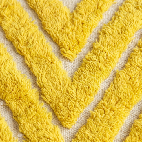 Vibrant Moroccan Wool Rug – High Pile 100% Wool Rug with Yellow Chevron Boho Design