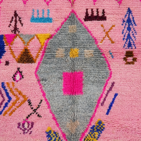 Moroccan Berber Rug – Pink Shaggy Geometric Wool Area Rug