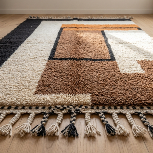 Moroccan Berber Rug – Ivory Plush Geometric Wool Rug