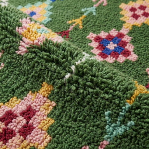 Handmade Green Rug - Colorful Geometric Carpet