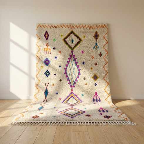 Azilal Rug – Multicolor Plush Diamond Wool Rug