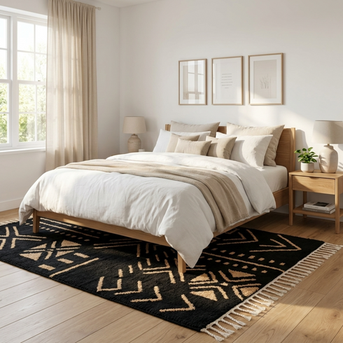 Authentic Moroccan Rug – High Pile Natural Wool Area Rug with Modern Abstract Tribal Geometric Pattern