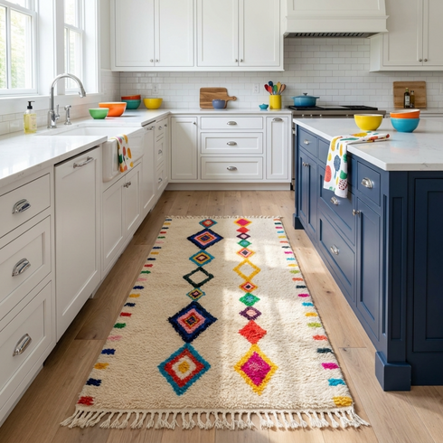 Handmade Azilal Rug - Plush High Pile Wool - Vibrant Geometric Boho Living Room Decor